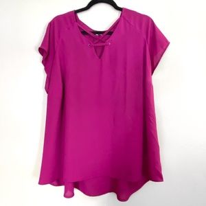 Maurices Criss-Cross Magenta Short Sleeve Blouse